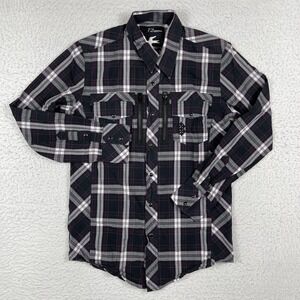 7 Diamonds Shirt Mens Small Plaid Purple Black Snap Zippers City Casual Workwear